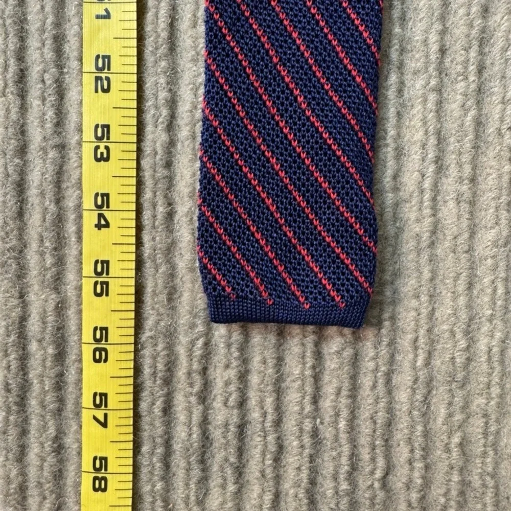 G/FORE Mens Knit Silk Tie Navy Blue Red Diagonal Stripe Square Bottom 56 Inch